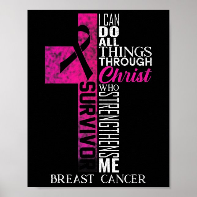 Pink Ribbon Breast Cancer Survivor Christian Cross Poster (Front)