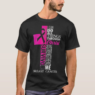 Pink Ribbon Breast Cancer Survivor Christian Cross T-Shirt