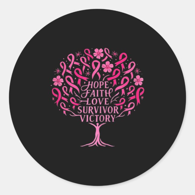 Pink Ribbon Breast Cancer Survivor Hope Faith Love Classic Round Sticker (Front)