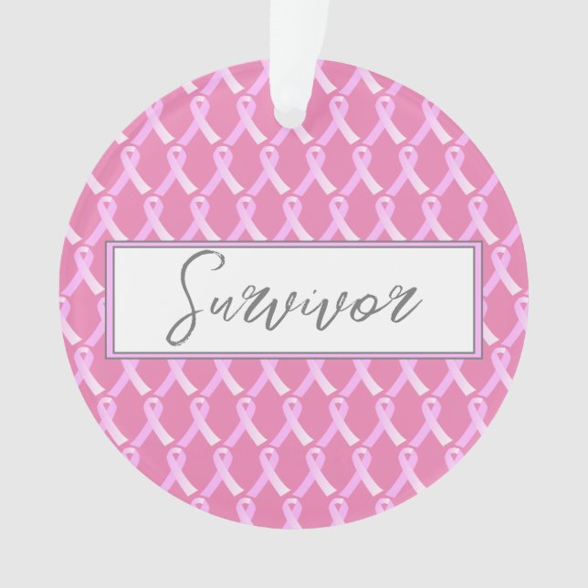 Pink Ribbon Breast Cancer Survivor Ornament (Front)