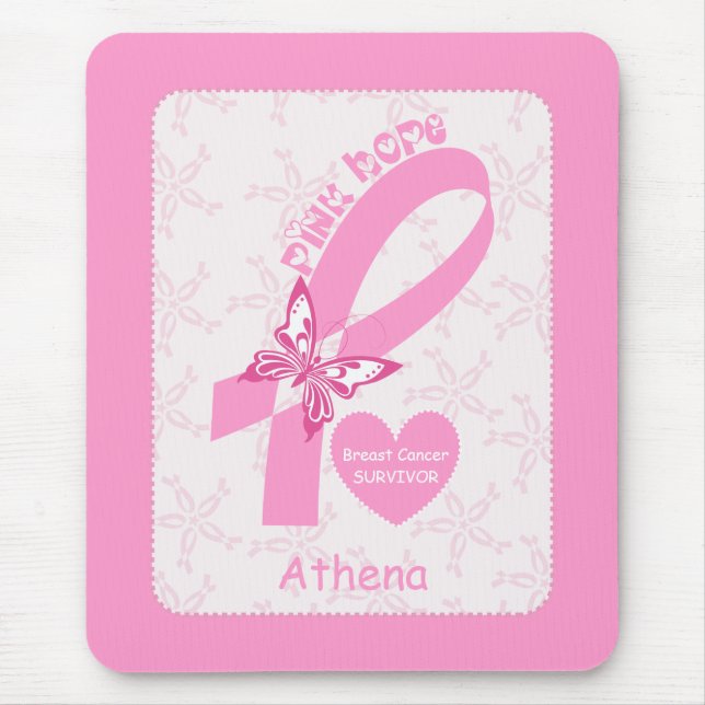 Pink Ribbon Breast cancer survivor & pink border Mouse Mat (Front)