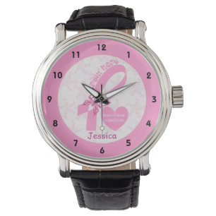 Pink Ribbon Breast cancer survivor & pink border Watch