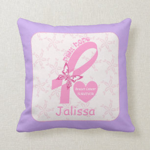Pink Ribbon Breast cancer survivor & purple border Cushion