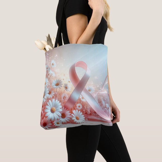 Pink Ribbon Breast Cancer Survivor Tote Bag (Close Up)