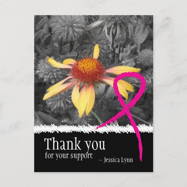 Pink Ribbon Breast Cancer Thank You Postcard (Front)