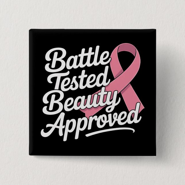 Pink Ribbon Breast Cancer Warrior Survivor Fighter 15 Cm Square Badge (Front)