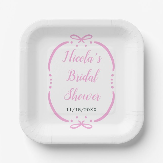 Pink Ribbon Bridal Shower Paper Plate (Front)