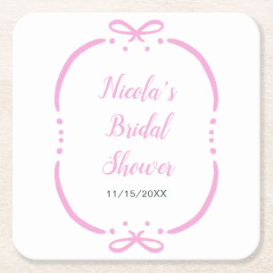 Pink Ribbon Bridal Shower Square Paper Coaster