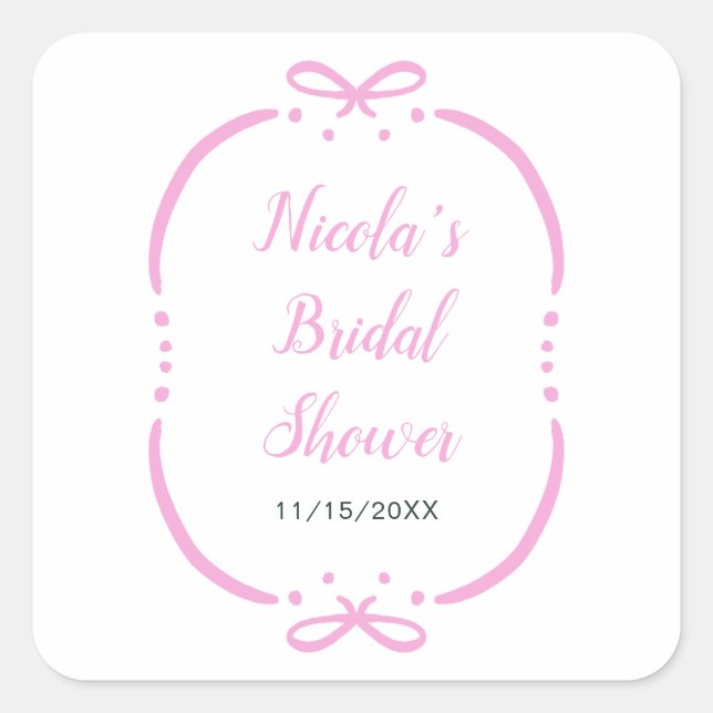 Pink Ribbon Bridal Shower Square Sticker (Front)