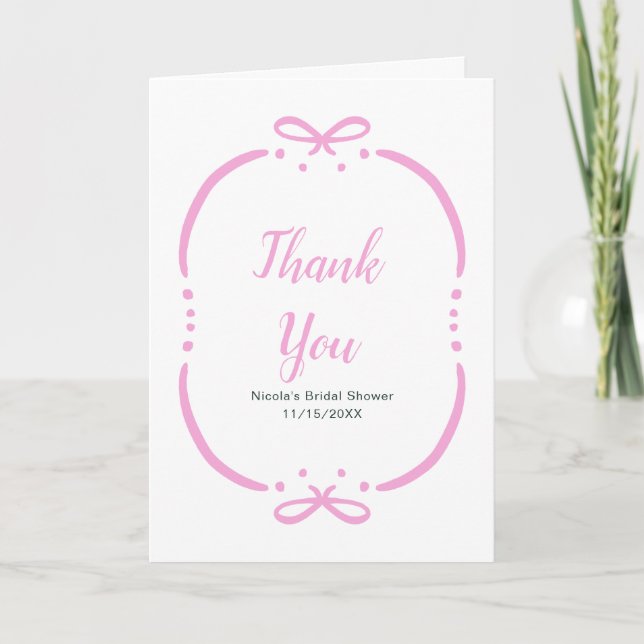 Pink Ribbon Bridal Shower Thank You Card (Front)