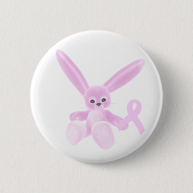 Pink Ribbon Bunny 6 Cm Round Badge (Front)