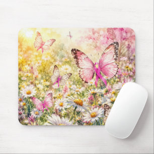 Pink Ribbon Butterflies in a Sunny Field Mouse Mat