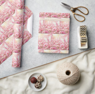 Pink Ribbon Butterflies in Garden Wrapping Paper