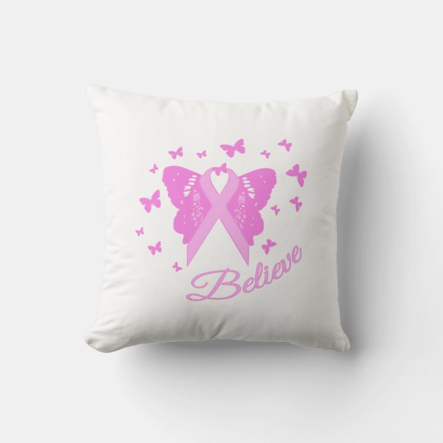 Pink Ribbon Butterfly Awareness Cushion (Front)