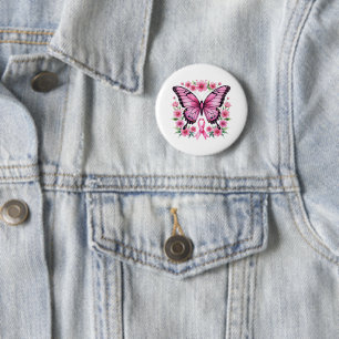Pink Ribbon Butterfly Breast Cancer Awareness  6 Cm Round Badge