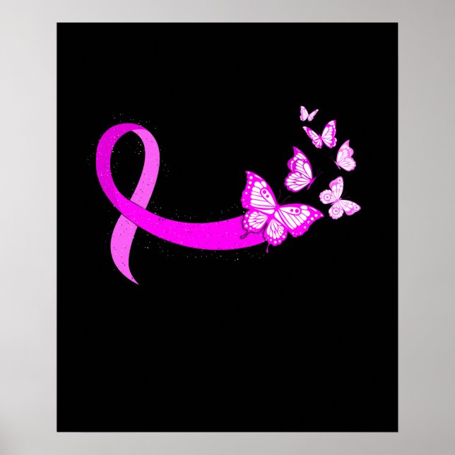 Pink Ribbon Butterfly Breast Cancer Awareness Poster (Front)