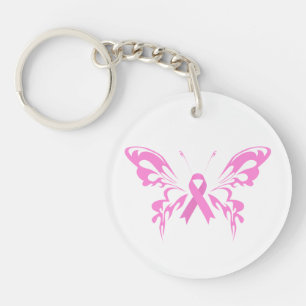 Pink Ribbon Butterfly Breast Cancer   Keychain
