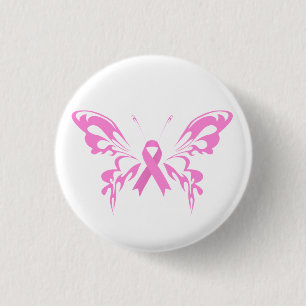 Pink Ribbon Butterfly Breast Cancer Pin Button