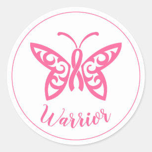 Pink Ribbon Butterfly Breast Cancer Warrior Classic Round Sticker