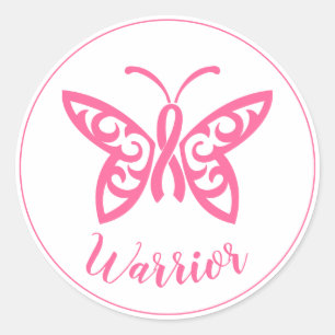 Pink Ribbon Butterfly Breast Cancer Warrior Classic Round Sticker