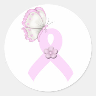 Pink Ribbon Butterfly Classic Round Sticker