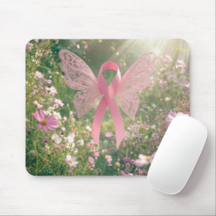 Pink Ribbon Butterfly in a Garden Mouse Mat