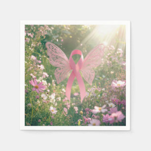 Pink Ribbon Butterfly in a Garden Napkin