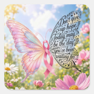 Pink Ribbon Butterfly in Summer Garden Square Sticker