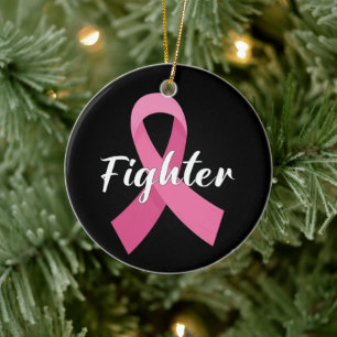 Pink Ribbon Cancer Awareness Breast Cancer Fighter Ceramic Tree Decoration