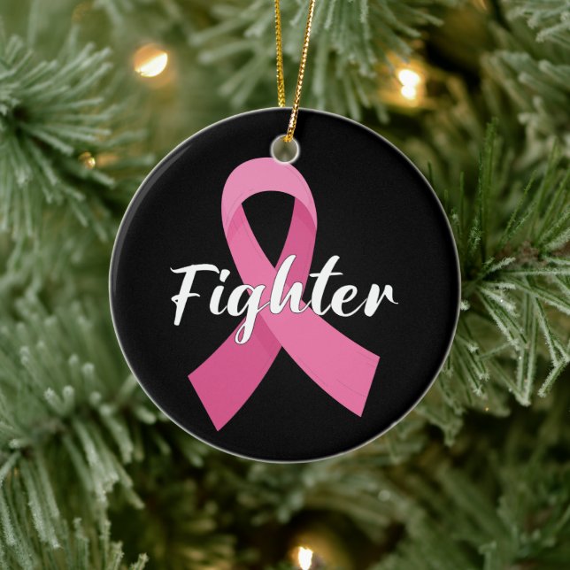 Pink Ribbon Cancer Awareness Breast Cancer Fighter Ceramic Tree Decoration (Tree)