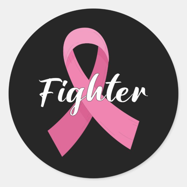 Pink Ribbon Cancer Awareness Breast Cancer Fighter Classic Round Sticker (Front)