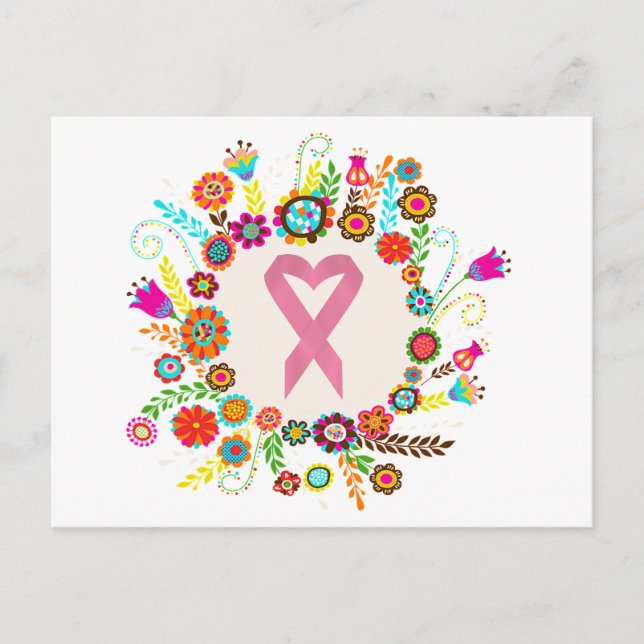 Pink Ribbon Cancer Awareness Postcard Invitation (Front)