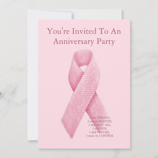 Pink Ribbon Cancer Free Anniversary Invitation (Front)