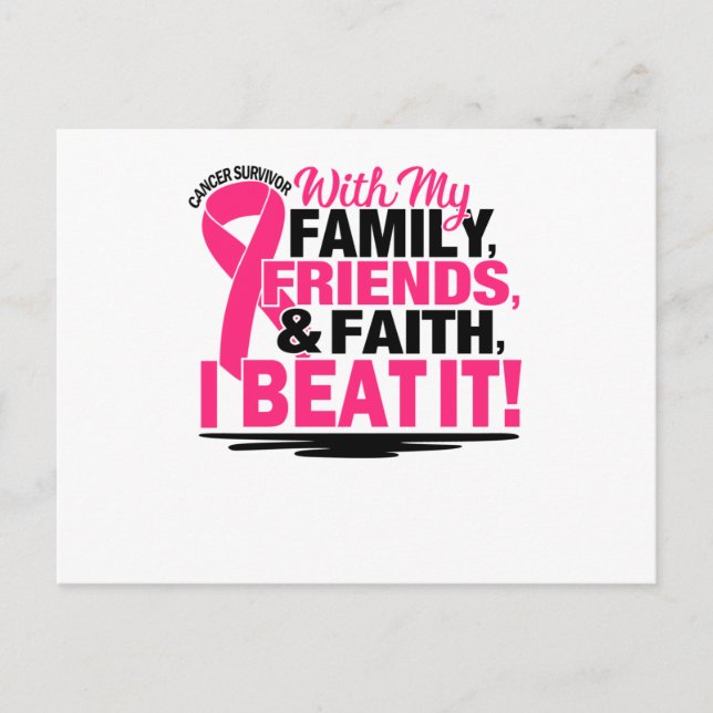 Pink Ribbon Cancer Survivor Friends Family And Fai Announcement Postcard (Front)
