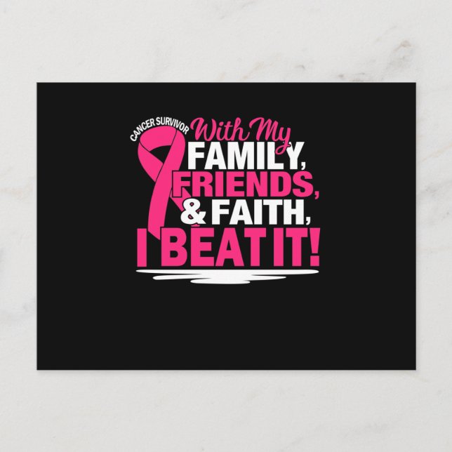 Pink Ribbon Cancer Survivor Friends Family Faith Announcement Postcard (Front)