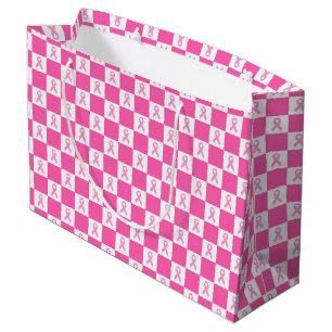 Pink Ribbon Checkerboard – Breast Cancer Awareness Large Gift Bag