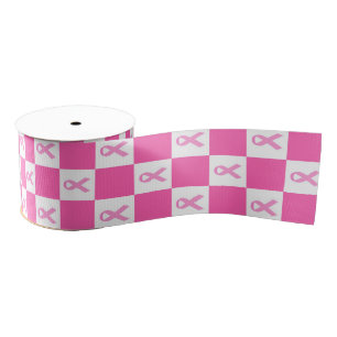 Pink Ribbon Chequerboard – Breast Cancer Awareness Grosgrain Ribbon