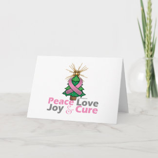 Pink Ribbon Christmas Peace Love, Joy & Cure Holiday Card
