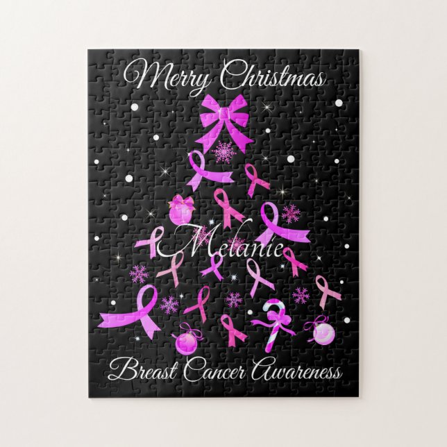 Pink Ribbon Christmas Tree Jigsaw Puzzle (Vertical)