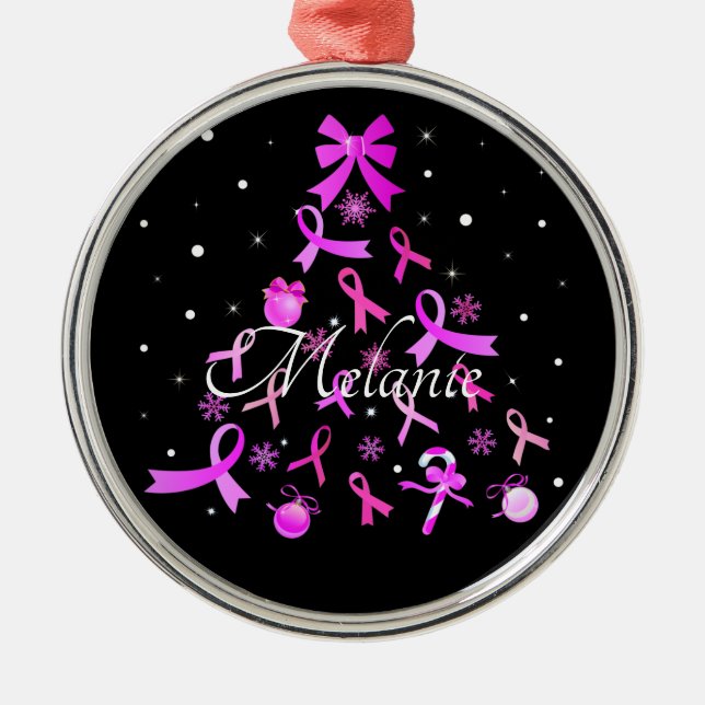 Pink Ribbon Christmas Tree Metal Tree Decoration (Front)