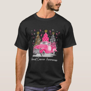 Pink Ribbon Christmas Vintage Truck Breast Cancer  T-Shirt