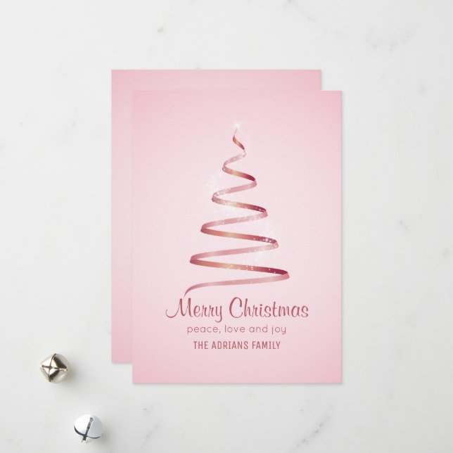 Pink ribbon chrristmas tree  holiday card (Front/Back In Situ)
