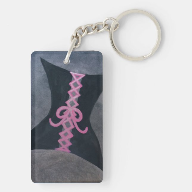 Pink Ribbon Corset | Black Breast Cancer Awareness Key Ring (Back)