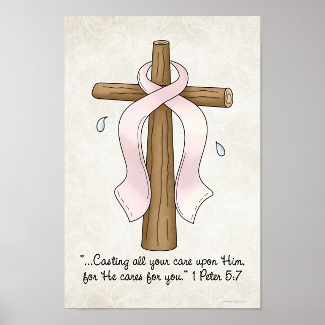 Pink Ribbon & Cross Christian Scripture Poster (Front)