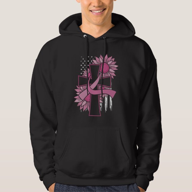Pink Ribbon Cross Sunflower Breast Cancer Faith Hoodie (Front)