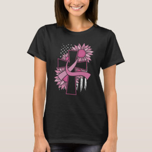 Pink Ribbon Cross Sunflower Breast Cancer Faith T-Shirt