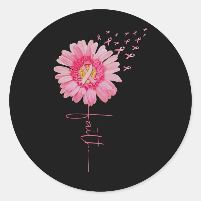 Pink Ribbon Daisy Faith - Breast Cancer Awareness  Classic Round Sticker (Front)