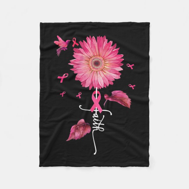 Pink Ribbon Daisy Faith - Breast Cancer Awareness  Fleece Blanket (Front)