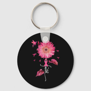 Pink Ribbon Daisy Faith - Breast Cancer Awareness Key Ring