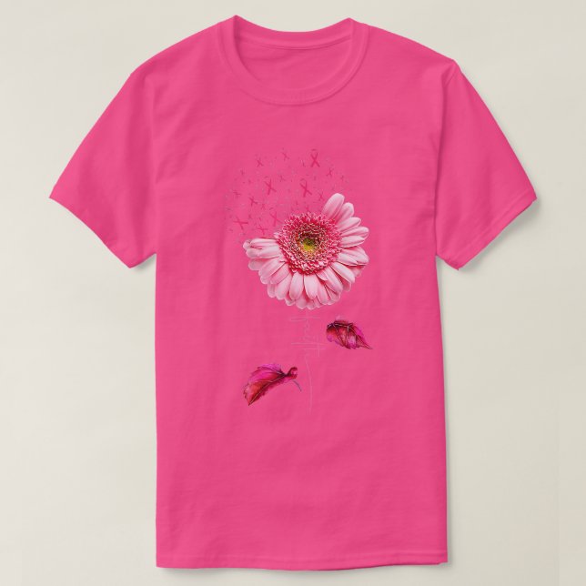 Pink Ribbon Daisy Faith Breast Cancer Awareness Mo T-Shirt (Design Front)